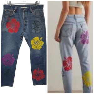 NWT Free People X Tricia Fix Levi's  Painted Embroidered Jeans Size L